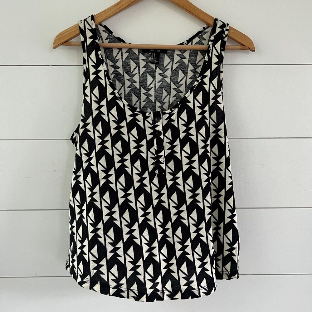 Aztec Tank Top Black & Ivory White Forever 21 Women's Medium